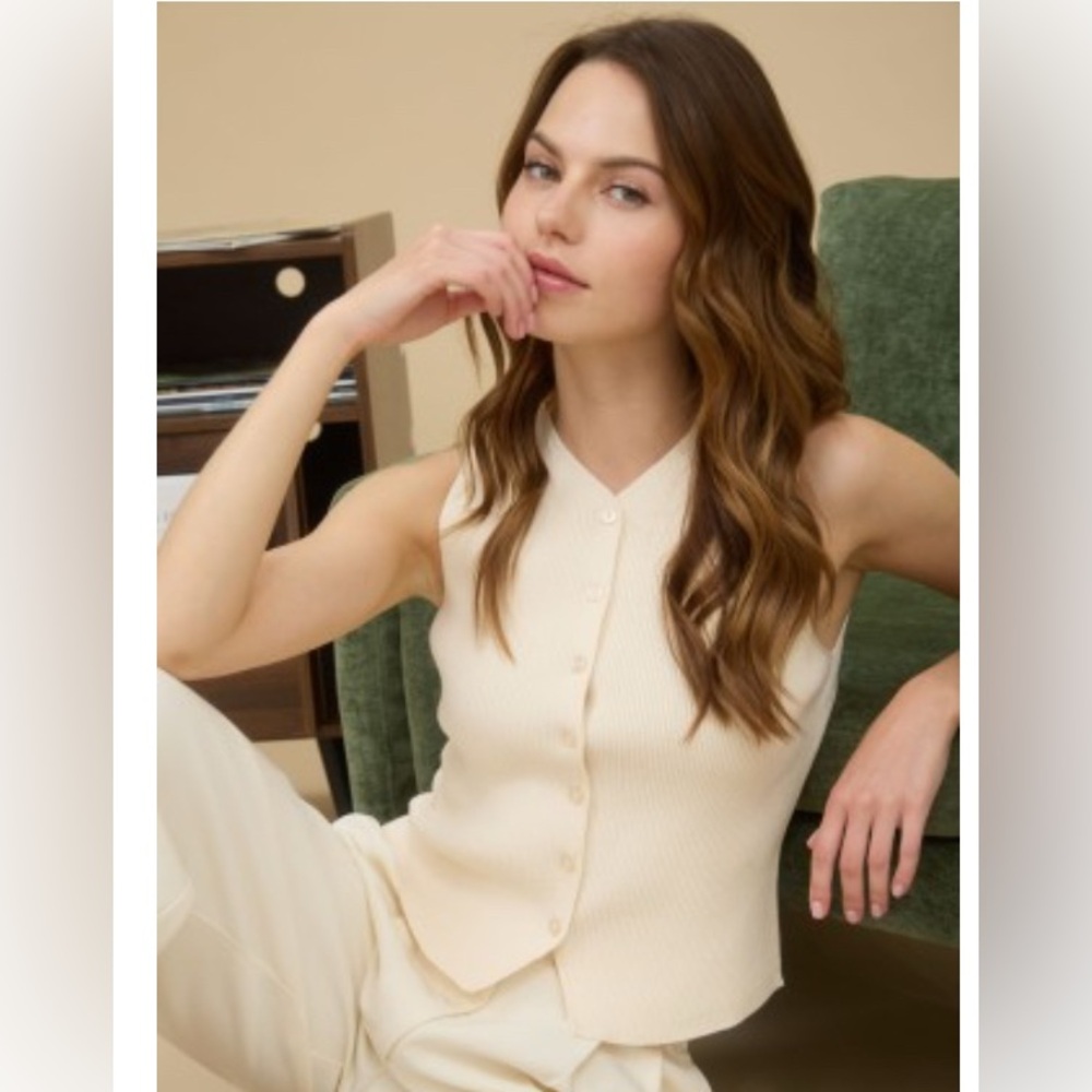 Ivory Sweater Knit Button Down Cardigan Vest